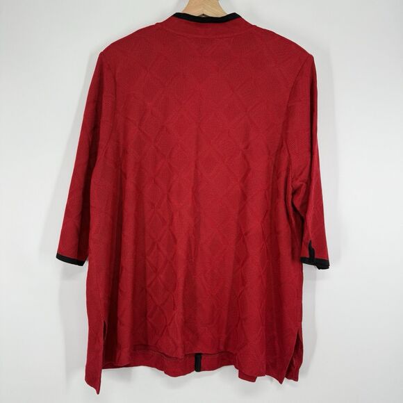 Ming Wang Womens Red Knit Cardigan Size 2X Black Trim Shoulder Pads Holiday - Picture 8 of 10